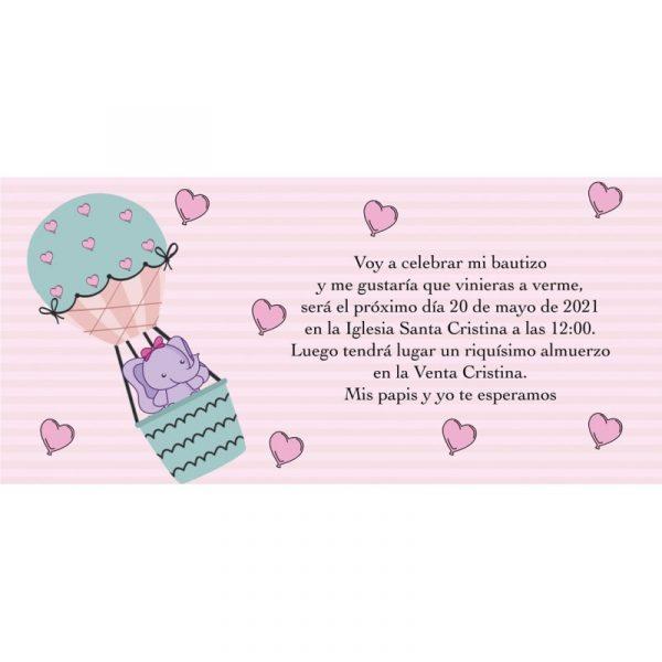 Invitaciones De Bautizo Elefante Rosa Personalizada
