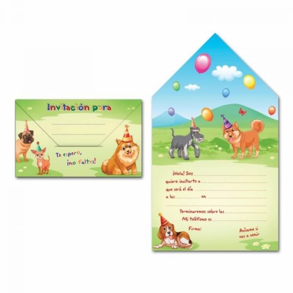 Pack 8 Invitación Sobre De Perros